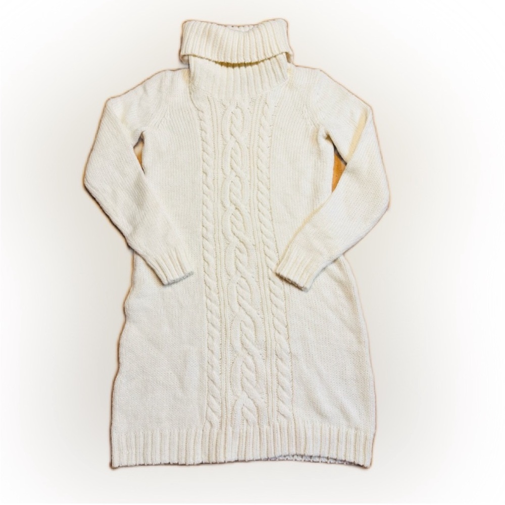 NWT! EDDIE BAUER Classic Cable Knit Fisherman Turtleneck Tunic Ivory Sz Small